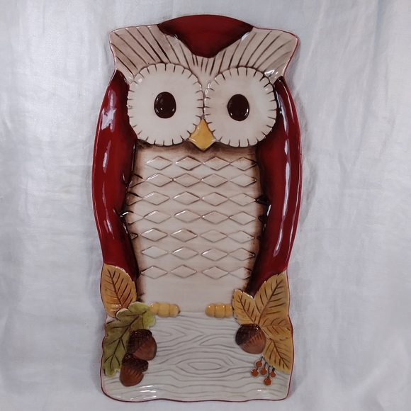 Grasslands Road Dining Grasslands Road Dark Red Owl Figural Serving Plate Platter Tray Dish